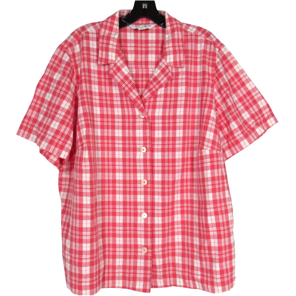 CASUAL CORNER ANNEX Lightweight TWILL Red Plaid BUTTON-UP Women's SHIRT/TOP 1X